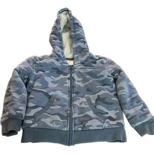 Lily & Dan Kids Blue Camo Fleece Lined Zip Hooded Jacket Size Small